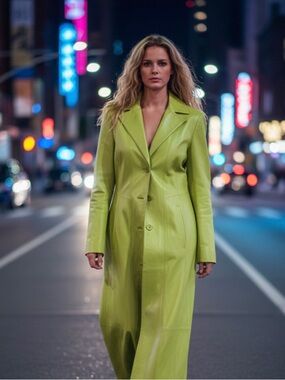 Wilsons Leather Lime Green Long Trench Coat